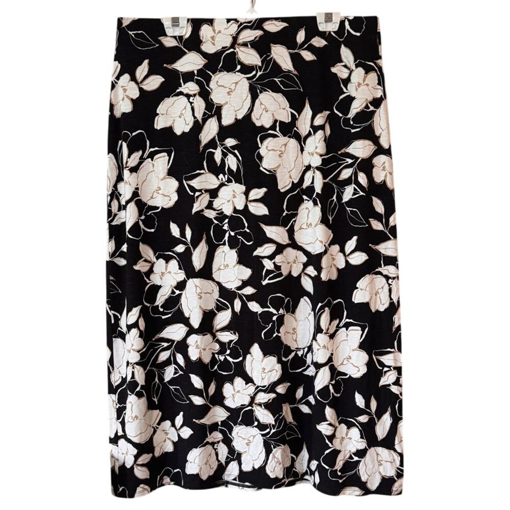 J. Jill Knit Floral Midi Length Skirt Large A Line Soft Office Travel Casual